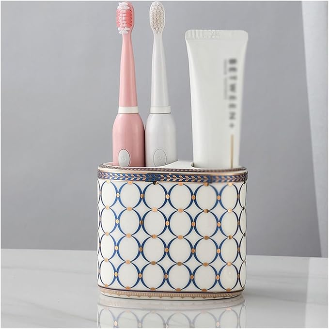 Toothbrush Rack Countertop Ceramic Toothbrush Box Bathroom Counter Storage Box Blue Toothpaste Box Can Hold Toothpaste Toothbrush and Comb Bathroom Toothbrush Holder(B), S11.3cm