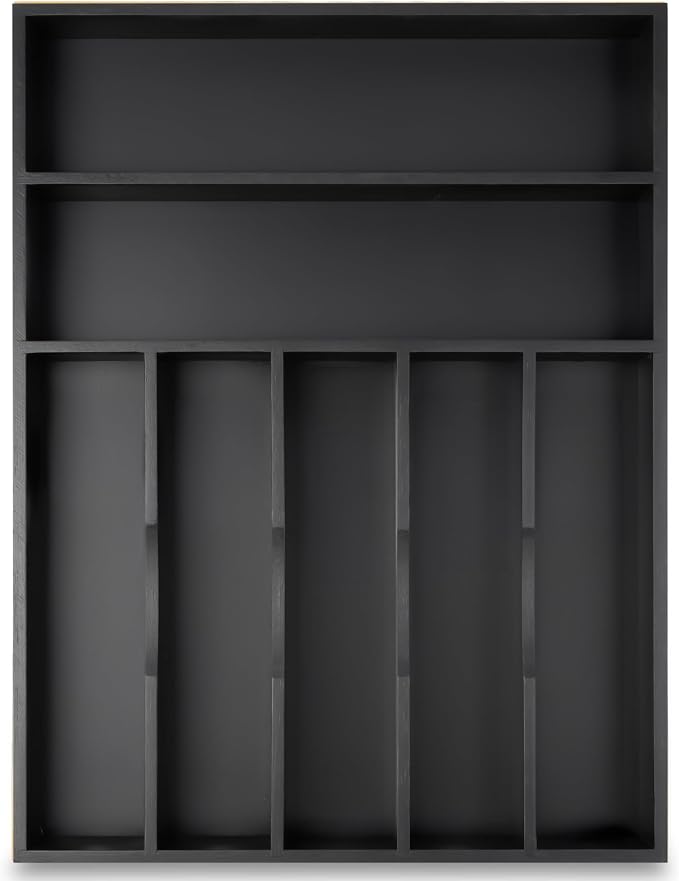 Besilord Silverware Organizer Kitchen Drawer Organizer Utensil Organizer Bamboo Silverware Holder Cutlery Organizer in Drawer Flatware Organizer Tray(7 slots, Black