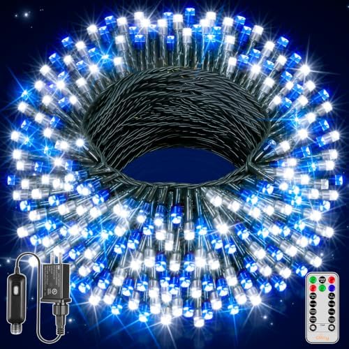 Ollny Christmas Tree Lights 400LED 132FT, Blue & White, with Remote & Timer