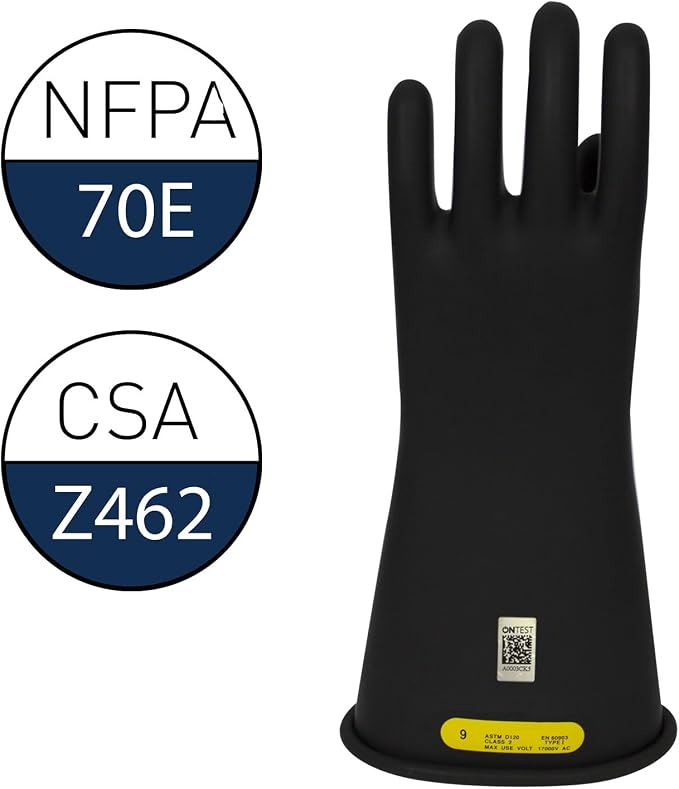 Enespro Class 2 Black Rubber Voltage Insulating Gloves, Max. Use Voltage 17000V AC/25500V DC, GC2B10