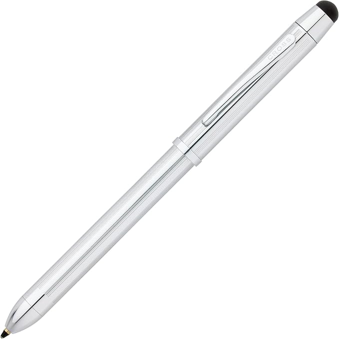 Cross Tech3+ Lustrous Chrome Multifunction Pen - Multifunctional Pen & Pencil for Versatile Use - Multiple Writing Tips - 2-Way Rotation Mechanism - Built-in Stylus - Corporate Gifts - Black Ink