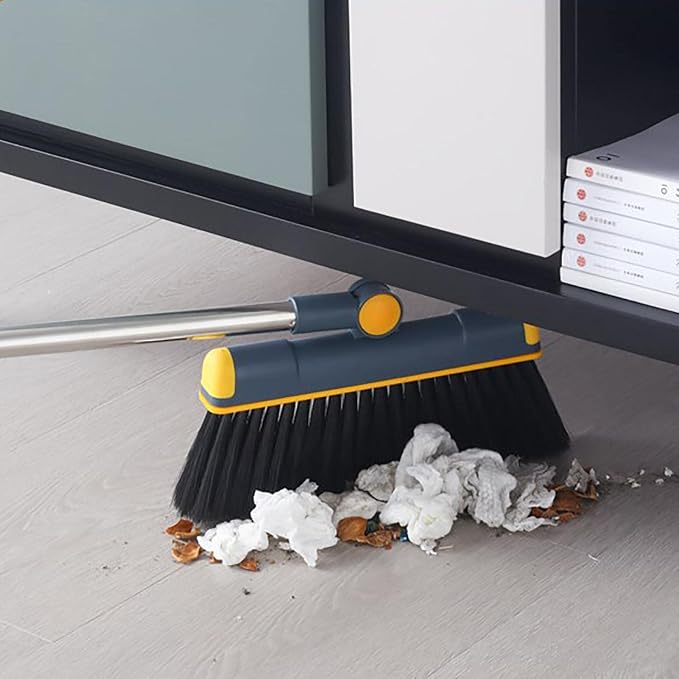 Broom and Dustpan Set, Cleaning with Dustpan Teeth, Stand up Broom & Dustpan Combo, Long Handle Broom with Dustpan Combo Set for Kitchen -ffice Lobby Floor and Dog Cat Pets Home Use