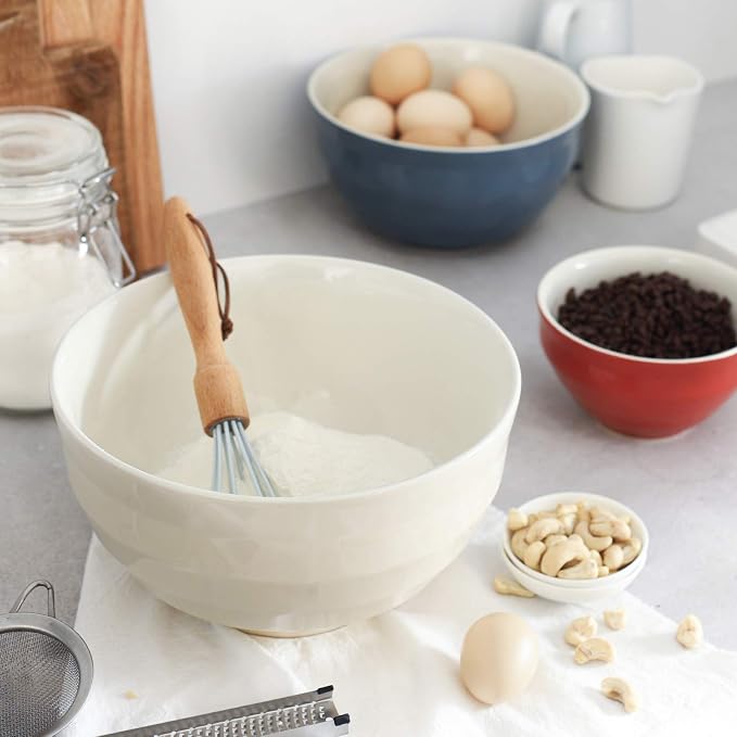 DOWAN Ceramic 4.25/2/0.5 Qt Mixing Bowls for Kitchen, Nesting Large Mixing Bowl Set for Space Saving Storage, Great for Cooking, Baking, Prepping