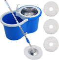 Spin Mop and Bucket with Wringer Set, 3 Mop Refills, 61" Stainless Handle | 360° Spinning Mop System with Stainless Steel Extended Handle & 3 Microfiber Refills for Floor Cleaning