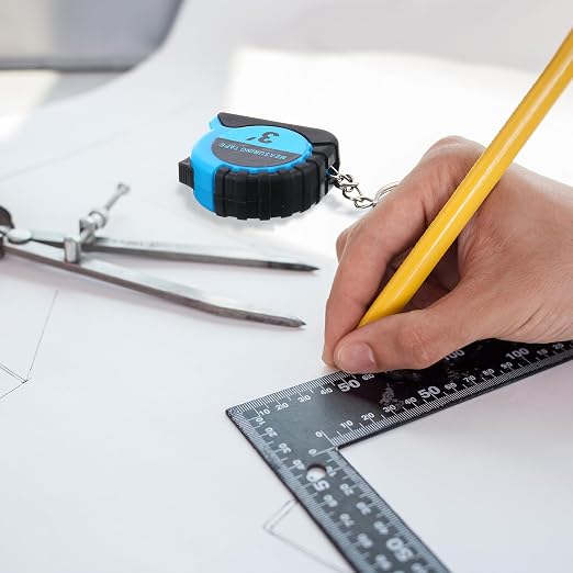 Kanayu 100 Pcs Mini Tape Measure Keychains 3 ft Small Retractable Measuring Tape Bulk with Lock Steel Easy Read Pocket for Birthday Party Favors Daily Use (Blue)