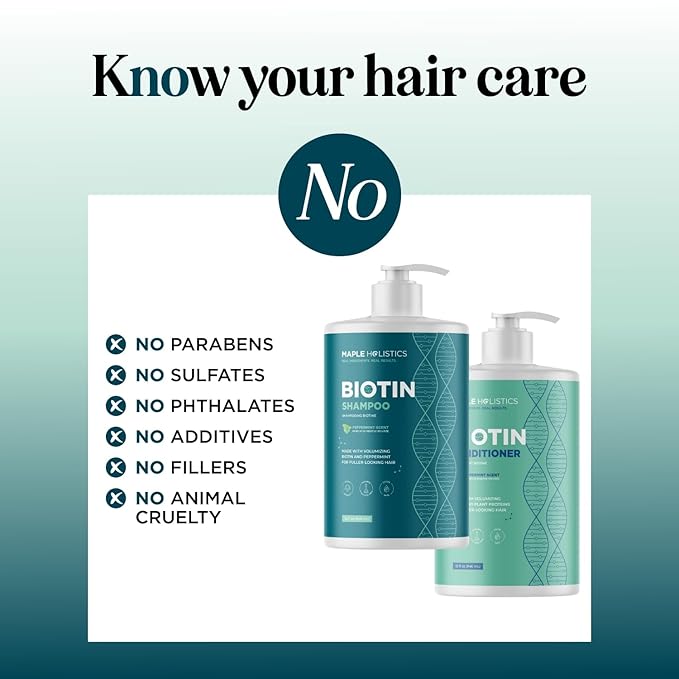 Volumizing Biotin Shampoo and Conditioner Set - Peppermint Shampoo and Conditioner for Thinning Hair Care with Argan Coconut & Olive Oil - Color Safe - Paraben Silicone & Sulfate Free (32 Fl Oz Each)