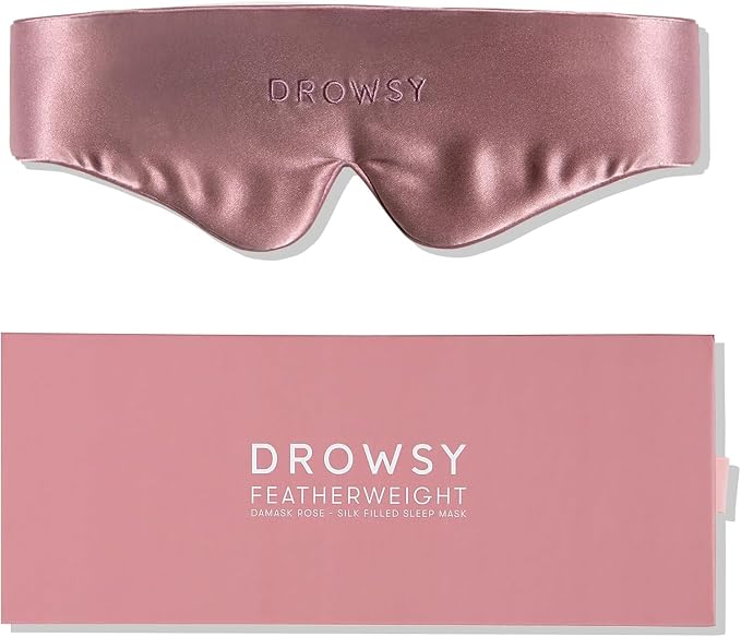 Drowsy Featherweight Silk Sleep Mask – Luxury Blackout Eye Mask for Sleeping & Travel, 100% Mulberry Silk, Lightweight Comfort, Adjustable Strap, Protects Skin & Hair - Damask Rose