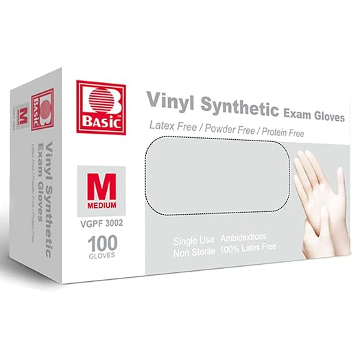 INTCO Basic Medical Clear Vinyl Exam Gloves,Disposable Gloves - Latex-Free & Powder-Free for Medical,Cleaning,Food Safe - VGPF3002 (box of 100,Clear), Medium
