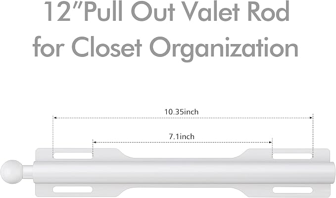 12" Valet Rod for Closet Pull Out (1 Pack, White)