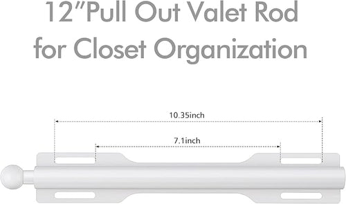 12" Valet Rod for Closet Pull Out (1 Pack, White)