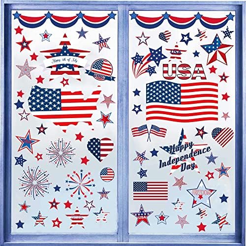4th of July Decorations Patriotic Window Clings USA Double-Sided Decals