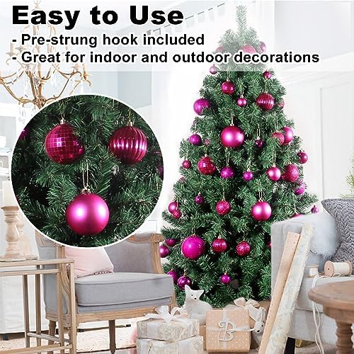 Fuchsia 3.2" Large Christmas Balls - Christmas Tree Decoration Ornaments Shatterproof Hanging Balls for Birthday Halloween Holiday Wedding Decorations Set of 18pcs