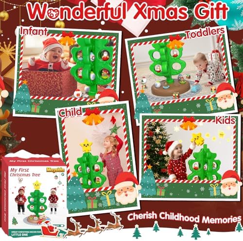 Upgraded Kids Christmas Tree with Topper Star with Light, Sound and Music, Toy Train Set Around Tree for 3-5, Functional Decor Indoor Xmas Tree with Ornaments, Interactive Gifts for Baby