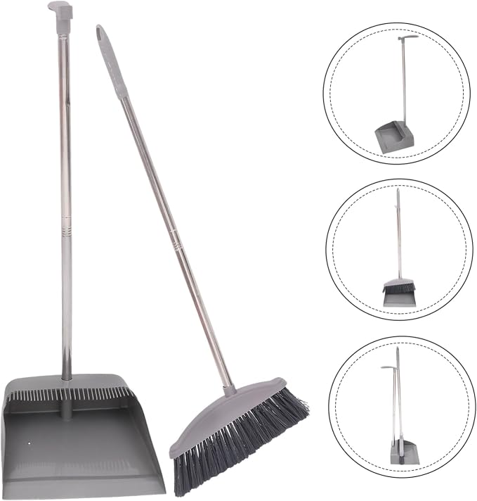 1Set Durable Broom and Dustpan Supple Home Cleaning Tools Lightweight Design for Ergonomic Long Handle for Effortless Use Style for Versatile Cleaning