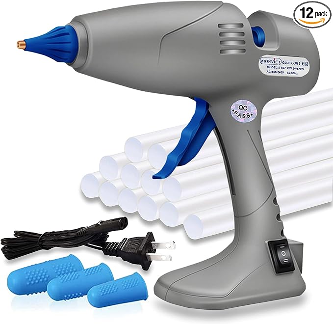 Full Size Hot Glue Gun, MONVICT 120W&80W Glue Guns Dual Temp Large Industry Glue Gun, Corded Detachable Cord Use Stand-Up Base Anti-drip Hot Melt Glue Gun with 12 Glue Sticks for Art DIY Craft Repair | Corded Detachable Cord Use Stand-Up Base Anti-drip...
