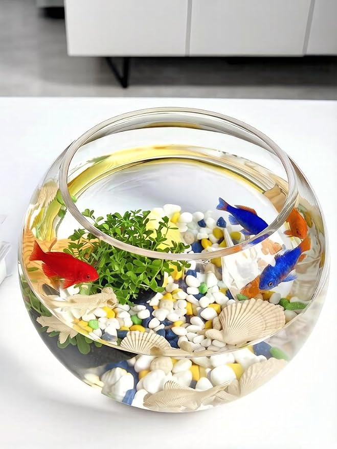 CYS EXCEL Large Glass Bubble Bowl (H-12 W-13, Approx. 5.3 Gal.) Round Bowl Terrarium Globe Flower Vase Centerpiece for Weddings Events Arrangements