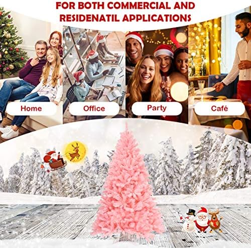 HAPPYGRILL 6FT Artificial Pink Christmas Tree with Stand New PVC Material Rich Thicken Tips Christmas Festival Decoration