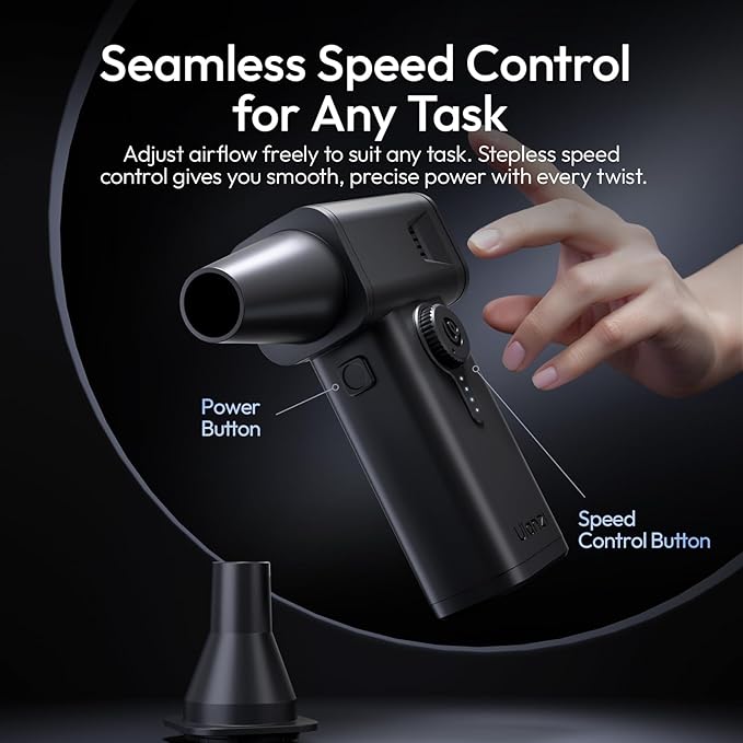 ULANZI AD02 Storm Electric Air Duster V2, 130,000 RPM Compressed Air Duster, 12.5W Fast Charge, Variable Speed, with 200-Mesh Filter & LED Light, Portable Mini Dust Blower for Camer Cleaning