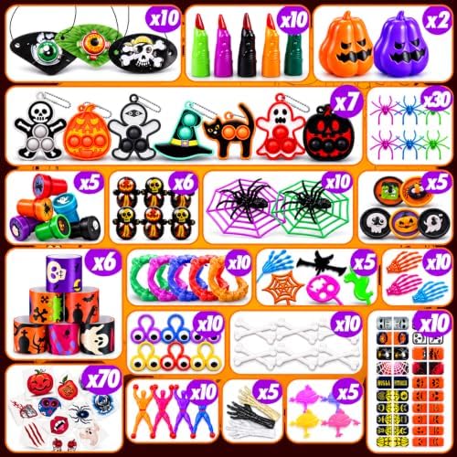 KissFree 345 PCS Halloween Party Favors for Kids, Halloween Toys Bulk, Halloween Goodie Bag Fillers, Non-Candy Treats for Kids, Classroom Prizes