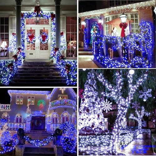 KNONEW Outdoor Christmas Lights 99ft 300 LED String Lights 8 Modes & Timer Fairy Light Plug in Waterproof LED String Lights for Xmas Yard Tree Wedding Party Holiday Decorations (Blue)