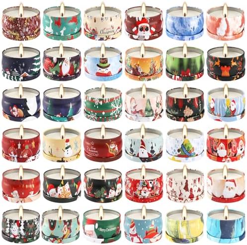 36Pack Christmasc Sets,Long Burning,2.5oz Natural Soy Wax with Essential Oils Decorative Aromatherapy Candles for Christmas，Thanksgiving Gift, Home Scented