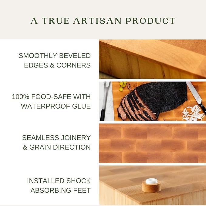 Maple End Grain Cutting Board - Premium End Grain Butcher Block Wood Cutting Board for Kitchen - Food-Safe, Non-Slip, Sustainably Sourced Maple Wood (Large)