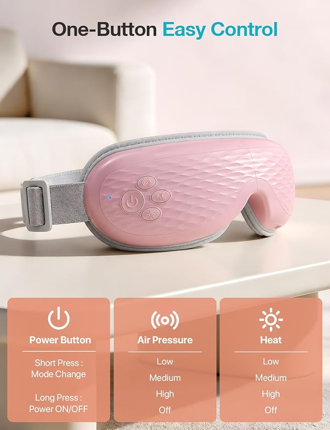 ALLJOY Eye Massager with Heat,Birthday Gifts for Women Men, Bluetooth Music Sleep Mask for Migraine Relief, Eye Strain, Dark Circles & Dry Eyes(Pink)