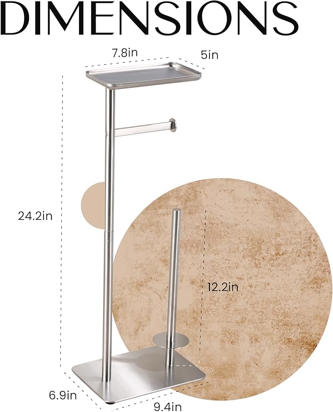Day Moon™ - Toilet Paper Holder - Modern Roll Holder for Bathroom - 1 Pack - Free Standing - with Shelf, Brushed Nickel