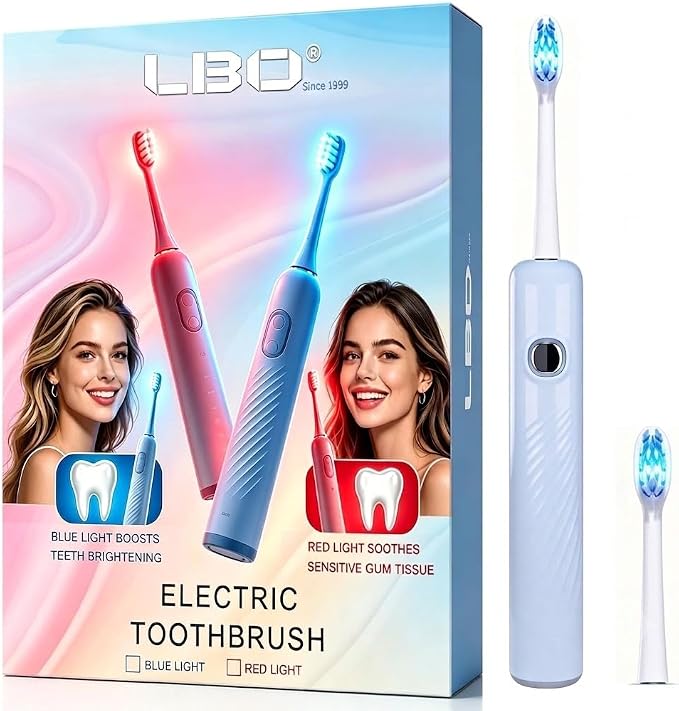 LBO Blue Light Electric Toothbrush for Adults 1 Brush Head, Professional 460nm Whitening Tech, 31,000VPM Sonic & Oscillating Cleaning with Smart AI Sensor, 6-Month Long-Lasting Battery