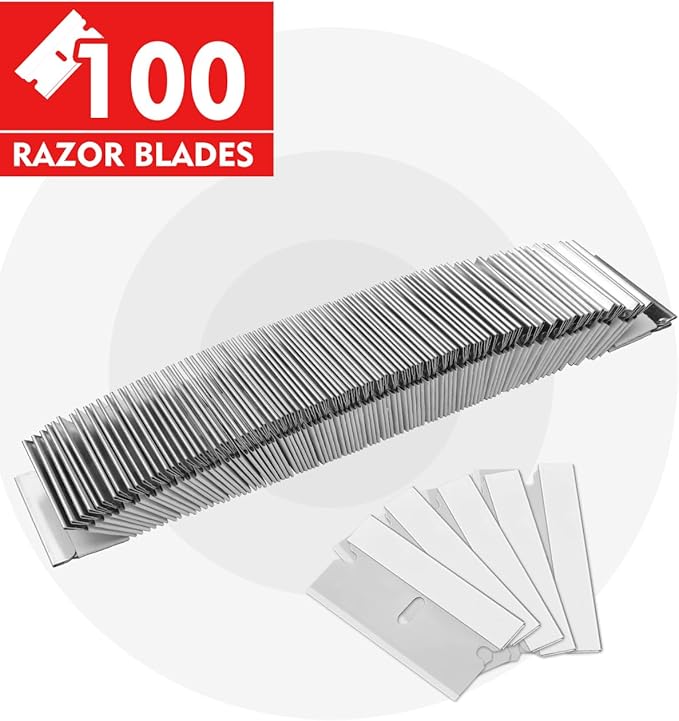 WORKPRO 100-Pack Single Edge Razor Blades, Razor Blade Scraper Refills | Industrial Scraper Razor Blades, High Carbon Steel One Edge Razor Blades for Paint, Sticker & Label Removal
