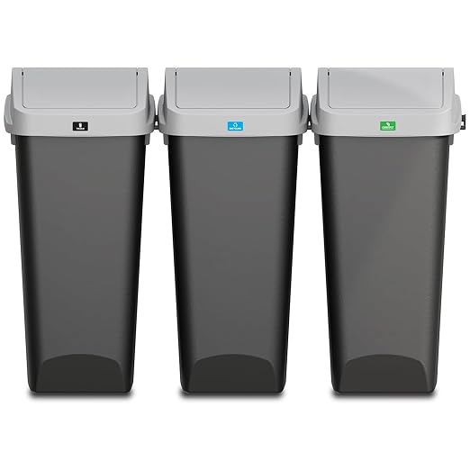 Glad 12 Gallon Trash Can with Clorox Odor Protection, 3 Pack | Linkable Waste and Recycling Bin with Swing Top and Lift Up Lid, for Kitchen, Office, Home, Black