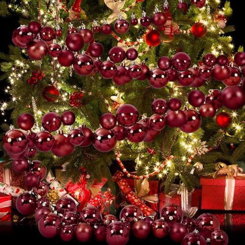 Sosation Large 29.5Ft Christmas Ornament Garland, Burgundy, Glossy Matte