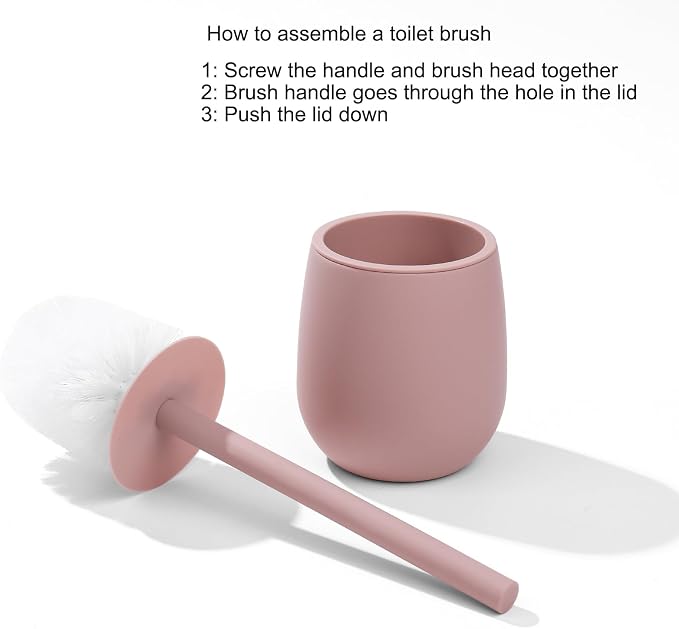 GAHEFY Pink Bathroom Accessories Set with Small Trash Can 3 Liter/0.8 Gallon,Toothbrush Holder,Soap Dispenser,Vanity Tray,Toilet Brush and Holder Pink 5PCS