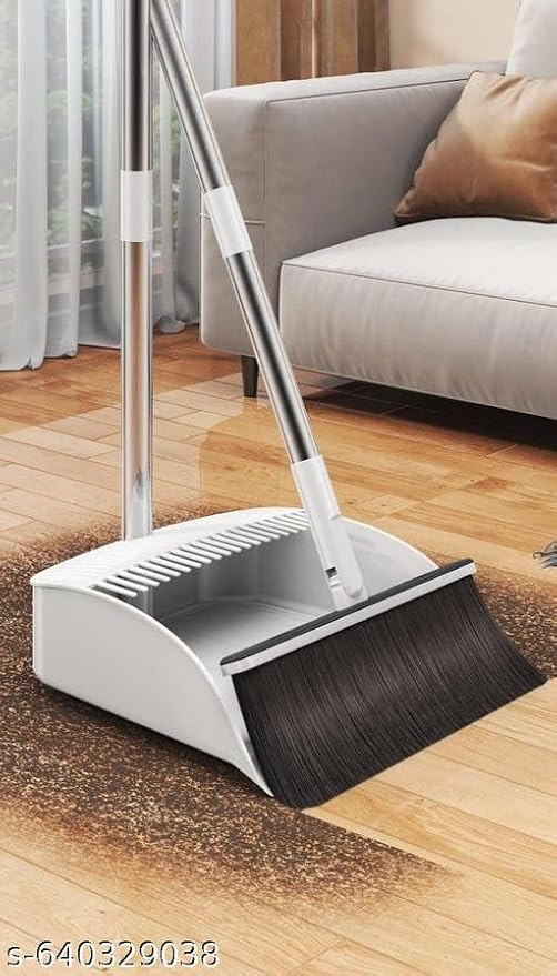 Long Handle Broom and Dustpan Set, Upright Standing Floor Cleaning Combo with Windproof Dustpan – Durable Home & Office Use |PAR-P1123