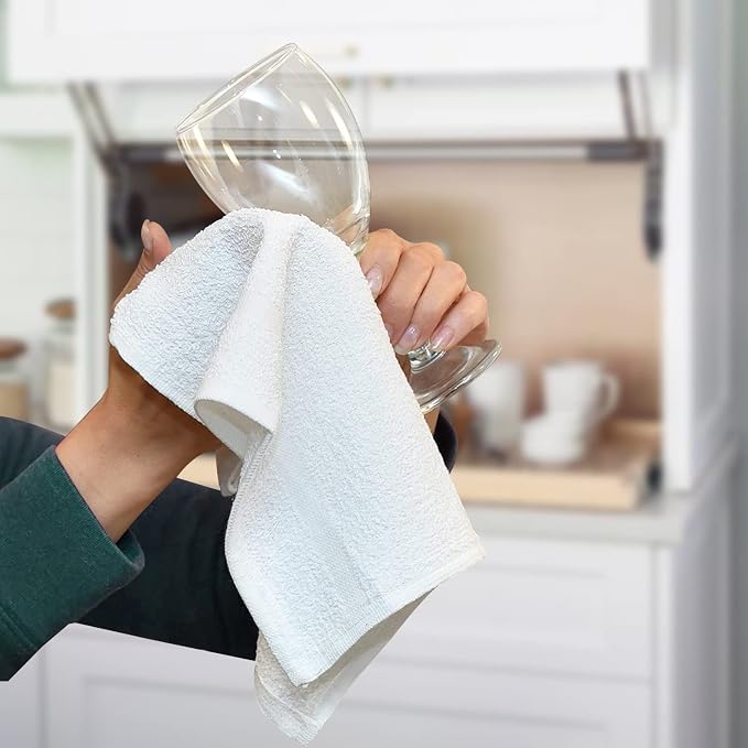 Avalon Towels Terry Bar Mop Towels (Value Pack of 30) Size 16"x19" – Absorbent and Durable, Multipurpose Cleaning Rags, Cotton Cleaning Towels, Terry Cloth Rags, Reusable Shop Rags (White)