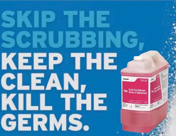 Ecolab Scrub Free Bathroom Cleaner 2.5 Gallon, Professional Shower Cleaner for Soap Scum, Hard Water & Lime Removal, Commercial Grade Restroom Cleaning, 6101797