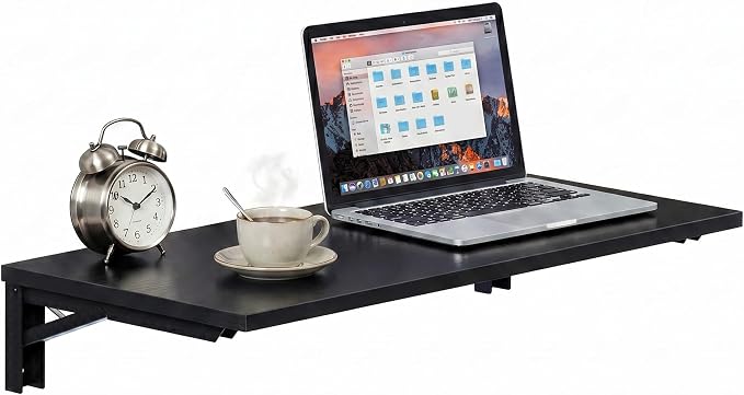 Need 36x20IN Wall Mounted Folding Table for Office Laundry Black | Black Frame Fold Down Wall Mount Desk Folding Wall Table for Small Apartment, Garage&Ironing Station