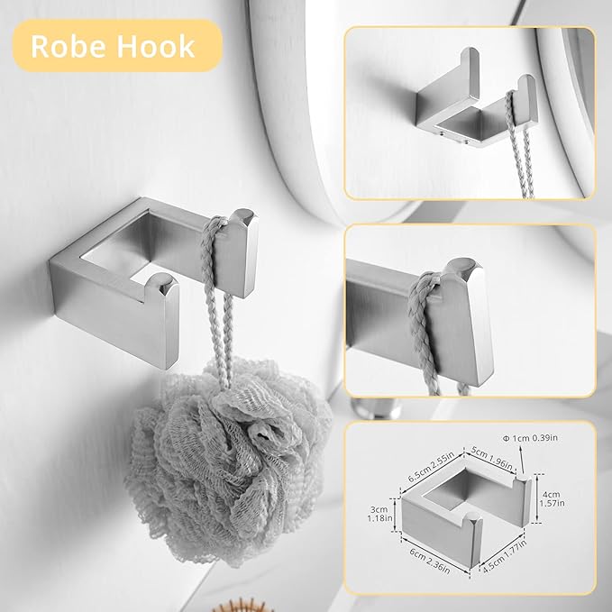 Fapully 23.6-Inch 6 Piece Bathroom Hardware Accessories Set Stainless Steel Wall Mounted Brushed Nickel Include Towel Bar,Hand Towel Holder,Toilet Paper Holder,Robe Towel Hook,Coat Hook,Towel bar Set