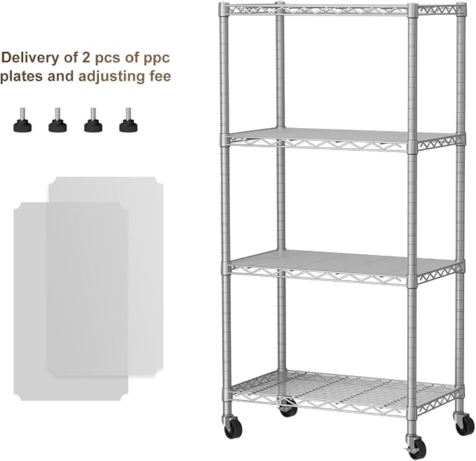 Golpart 4 Tier Shelves Storage Shelf Wire Closet Bathroom Organizers Metal Pantry Kitchen Garage Shelving Unit Laundry Room Organization Home Rack Net Basket White with Wheels 14”D X 24”W X 48.9”H