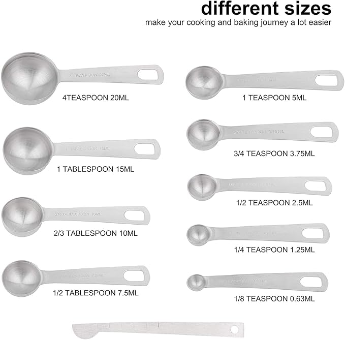 Measuring Cups and Spoons Set, 18/8 Metric & US Stainless Steel 8 Measuring Cups & 9 Spoons with 1 Leveler & 1 Measurement Conversion Chart for Baking & Kitchen