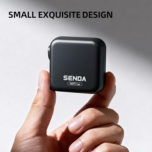 SENDA Self-Locking Tape Measure 16FT/5M, Compact Square Design Small Measuring Tape with High Rigidity, No Back Clip, Wear & Shock Resistant for Home, DIY, Industrial Use (16Ft)