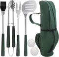 POLIGO 7PCS Golf-Club Style BBQ Tool Set Grilling Tools with Rubber Handle - Stainless Steel Grill Accessories for Outdoor Grill Set Premium Grill Utensils Set Fathers Day Birthday Gifts for Men Green
