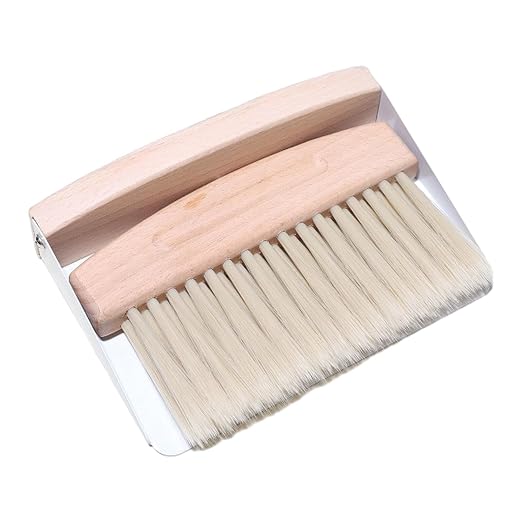 Mini Dustpan Set, Broom Dustpan Combo Wooden Handle, Black PET bristles(White Nylon Bristles)
