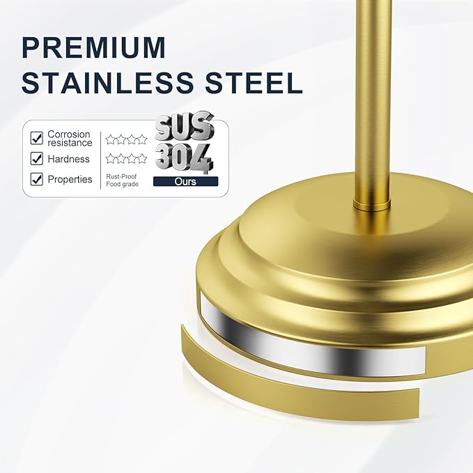 Bathroom Toilet Paper Holder Stand, Brushed Gold Toilet Paper Holder Free Standing, Stainless Steel Pivoting Toilet Tissue Roll Holder，Adjustable Height (14.76'' to 23.36'') Paper Holder
