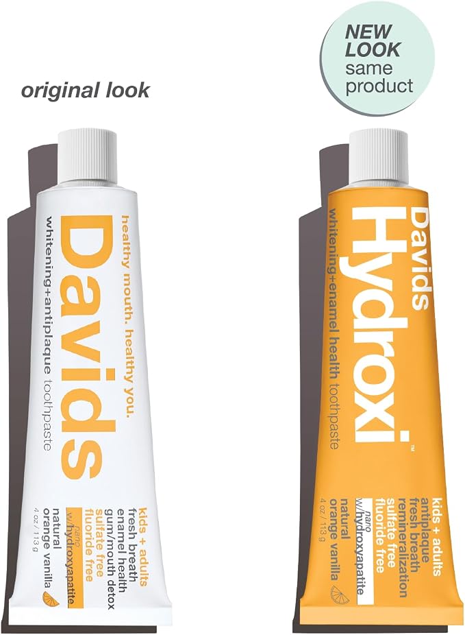 Davids Nano Hydroxyapatite Toothpaste Fluoride Free Orange Vanilla 4oz | Whitening | Remineralizing | Enamel Health | Antiplaque | SLS Free | Made in USA | Recyclable Metal Tube | EWG Verified