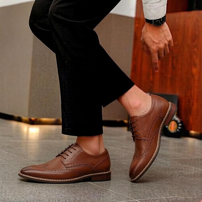 Mens Classic Cap Toe Dress Shoes Oxford for Office | Polished PU Outer Shell,Ventilated Comfortable Latex Insole. Formal Footwear Suited for Office Engagements ,Outings,Weddings