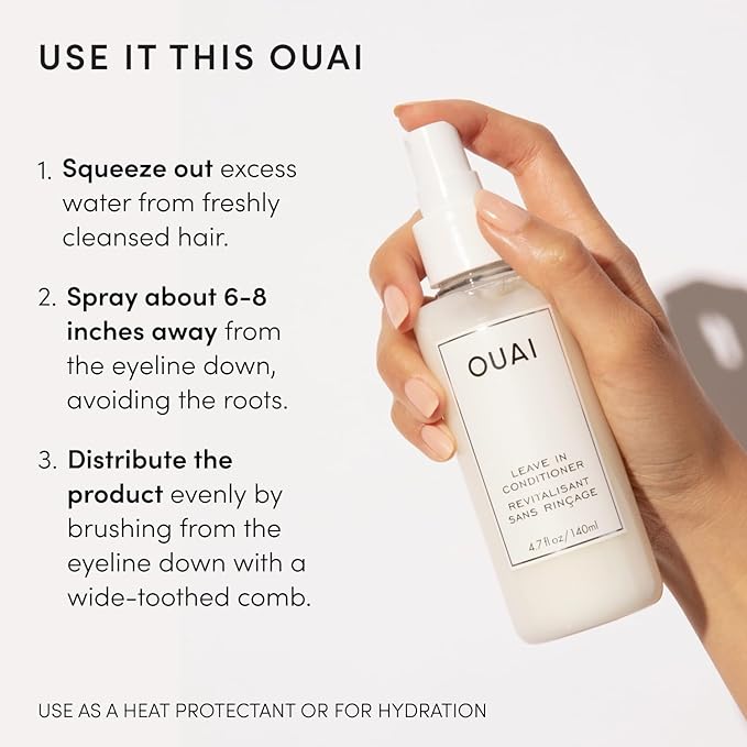 OUAI Leave In Conditioner & Heat Protectant for Hair - Prep Hair for Styling or Use as Detangling Spray to Fight Frizz & Flyaways - No Parabens, Sulfates or Phthalates (1.5 oz)