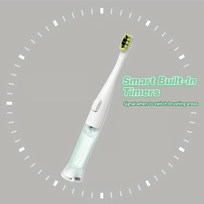 Sonic Electric Toothbrush with Built-in Mouthwash Reservoir & Pump | Battery Powered, Blue LED Light, Whitening Toothpaste, 3 Modes with Smart Timer, 6 Replacement Brush Heads