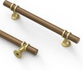 Asidrama 10 Pack 5 Inch(128mm) Wood and Gold Cabinet pulls Kitchen Cabinet Handles, Cabinet Pulls Kitchen Cabinet Hardware for Cupboard Drawer Pulls