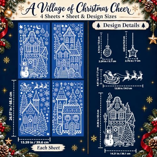 Extra Large Village Christmas Window Clings, Winter White House Stickers